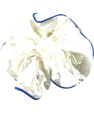 Slip Cream & Blue Trim Pure Silk Scrunchie