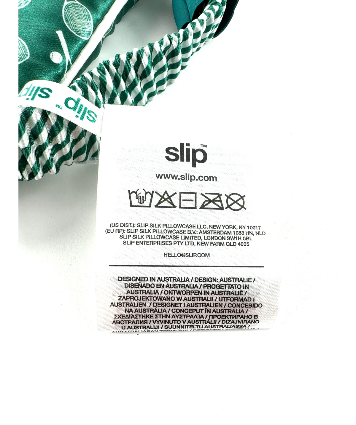 Slip green Sleep & Leisure Club Contour Sleep Mask — care label