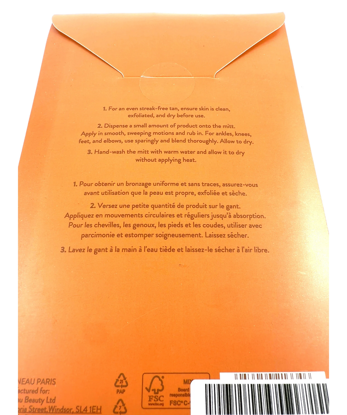 gatineau GOLDEN GLOW LUXURY TANNING MITT — care label
