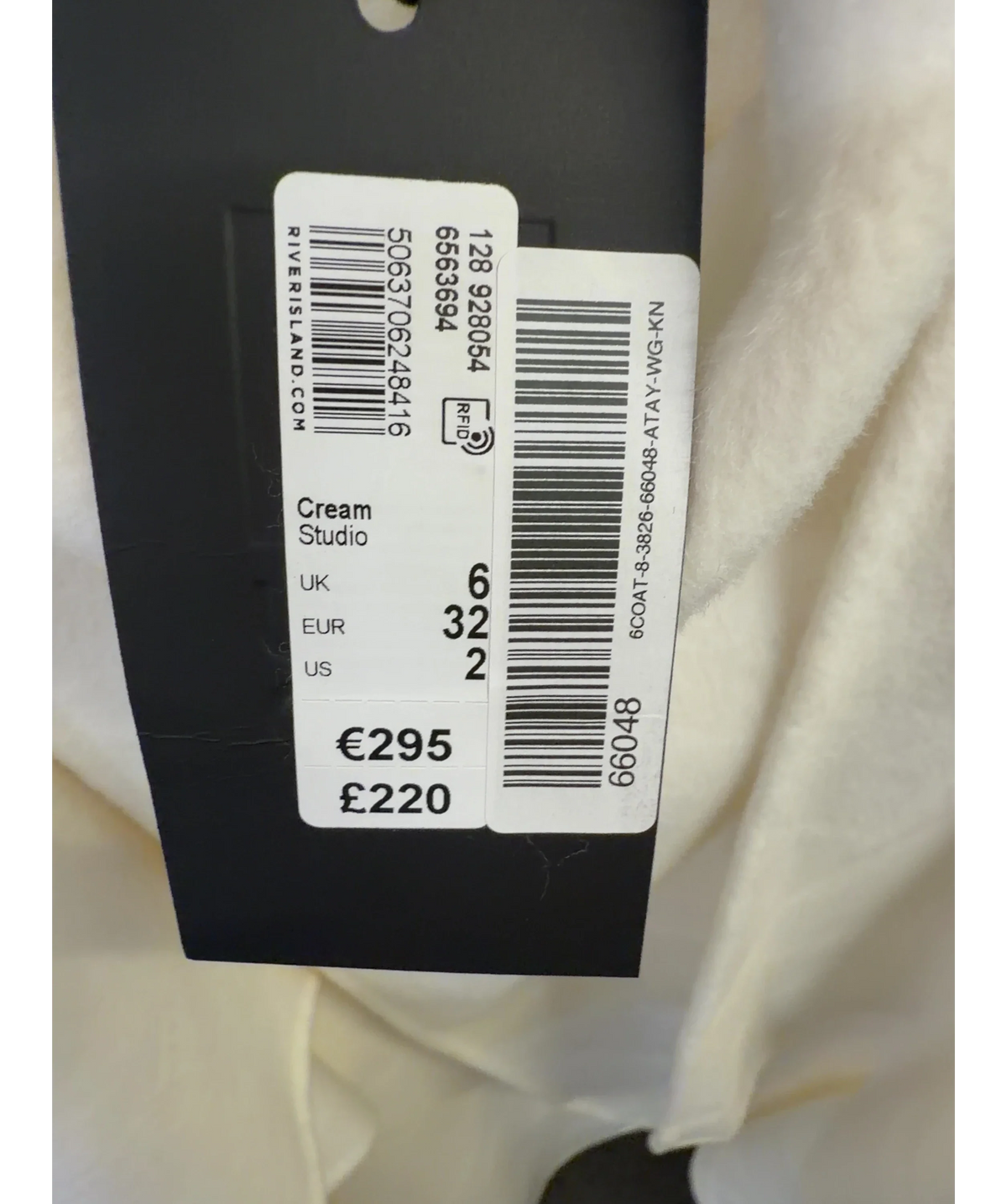 River Island Cream Colour, size UK 6 — care label