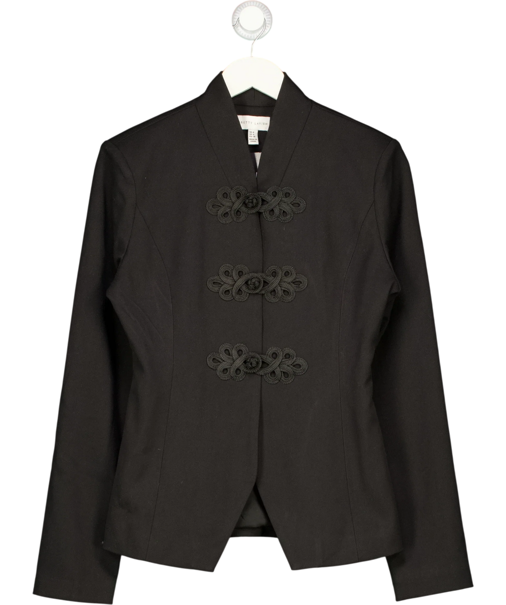 PRETTY LAVISH Black Hollyn Knot Detail Long Sleeve Jacket / Hollyn Knot Stretch-Woven Jacket, size UK 8 — front