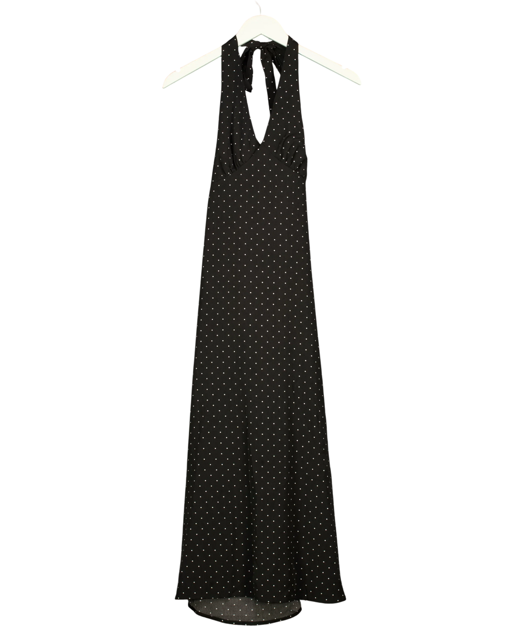 Brave Soul Black halterneck midi dress in black and white micro polka dot print, size UK S — front
