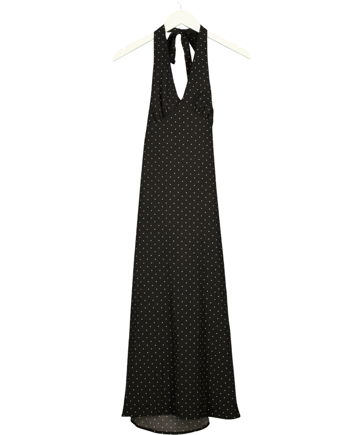 Brave Soul Black halterneck midi dress in black and white micro polka dot print, size UK S — front