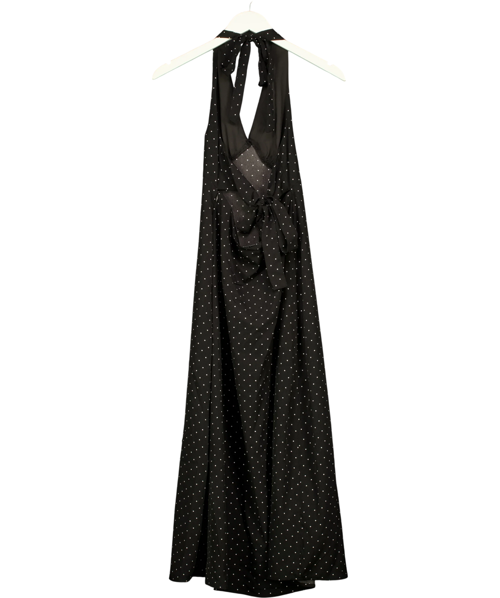 Brave Soul Black halterneck midi dress in black and white micro polka dot print, size UK S — back