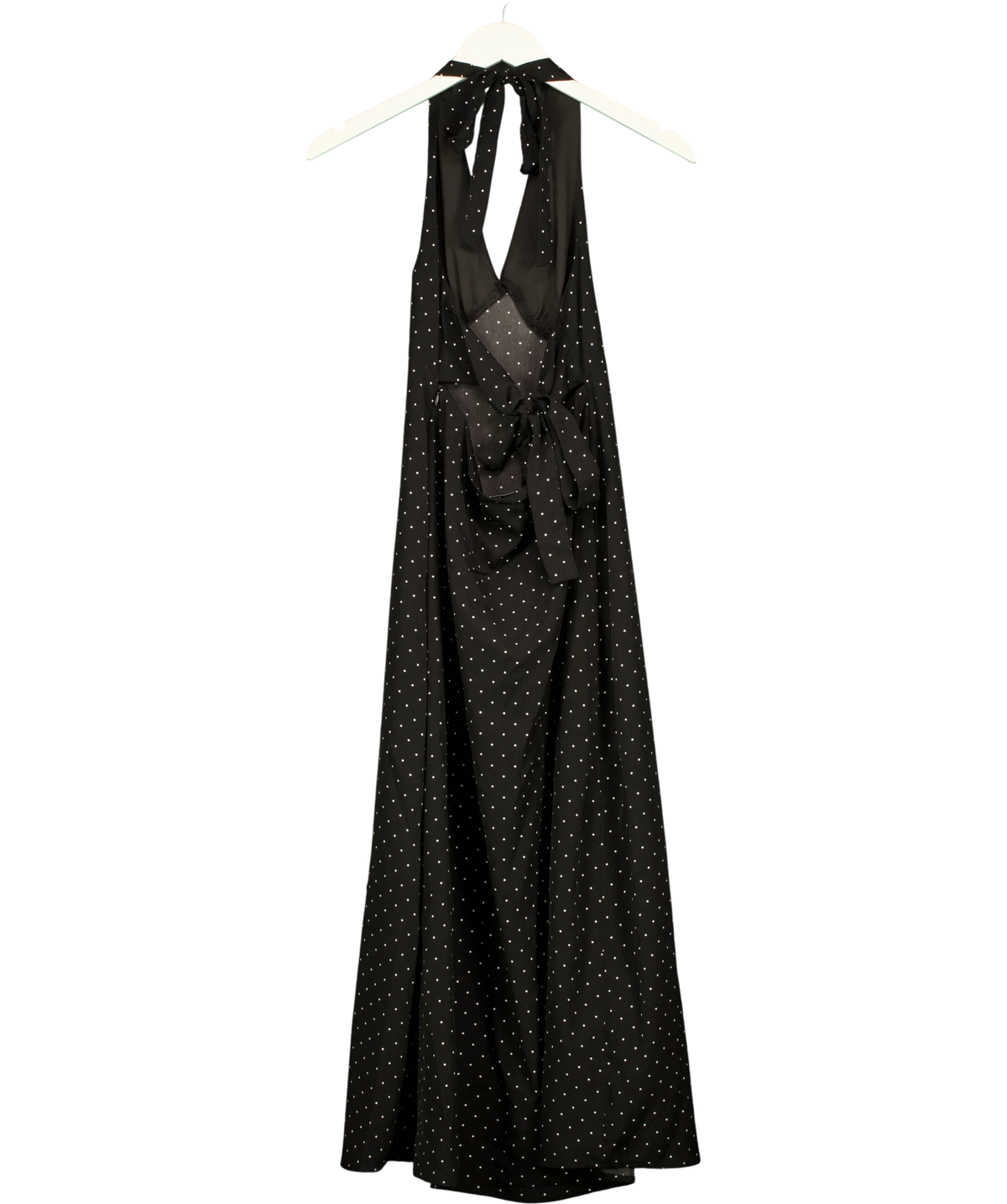 Brave Soul Black halterneck midi dress in black and white micro polka dot print, size UK S — back