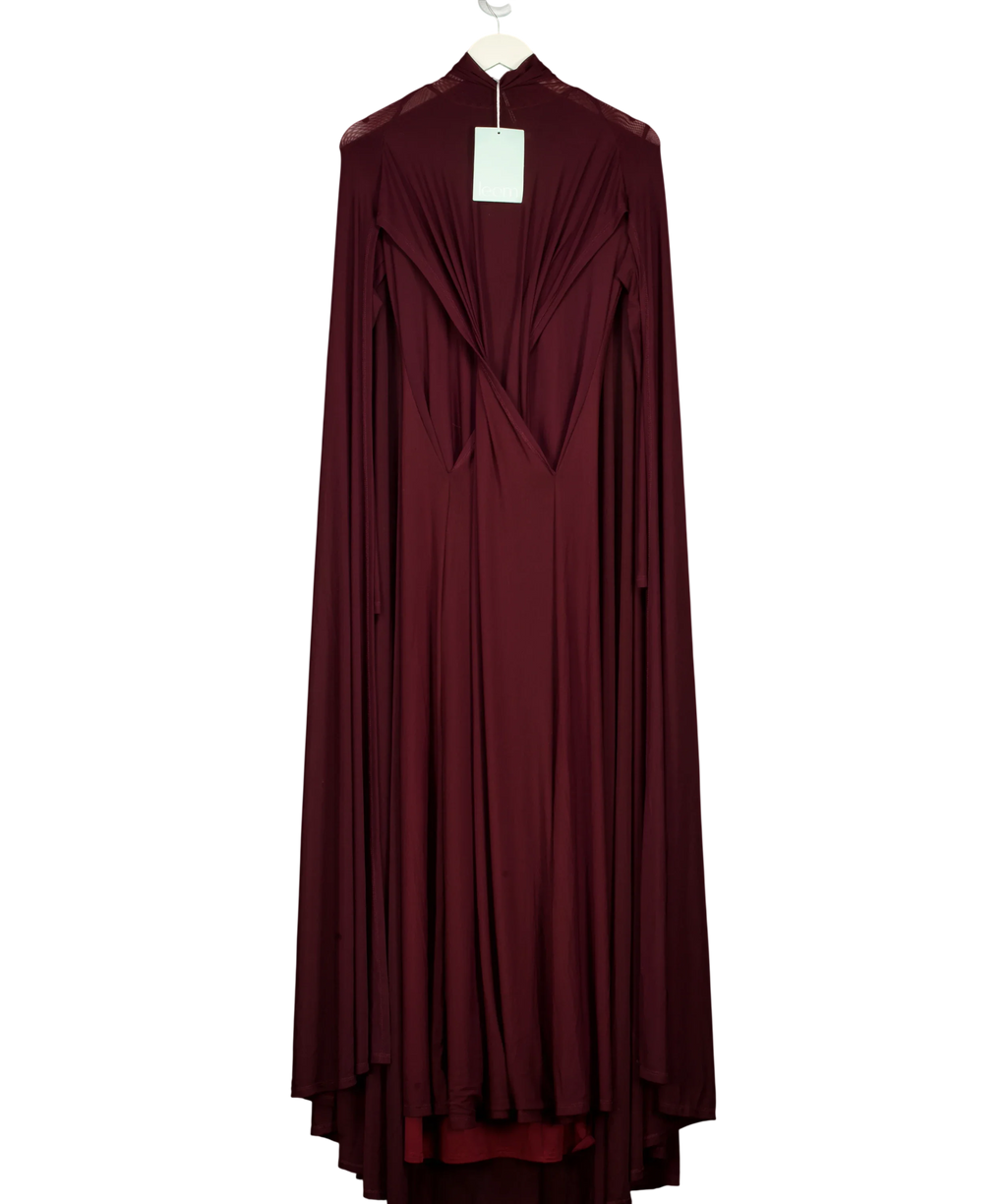 Leem burgundy FIT AND FLARE CAPE DRESS, size UK 8 — front