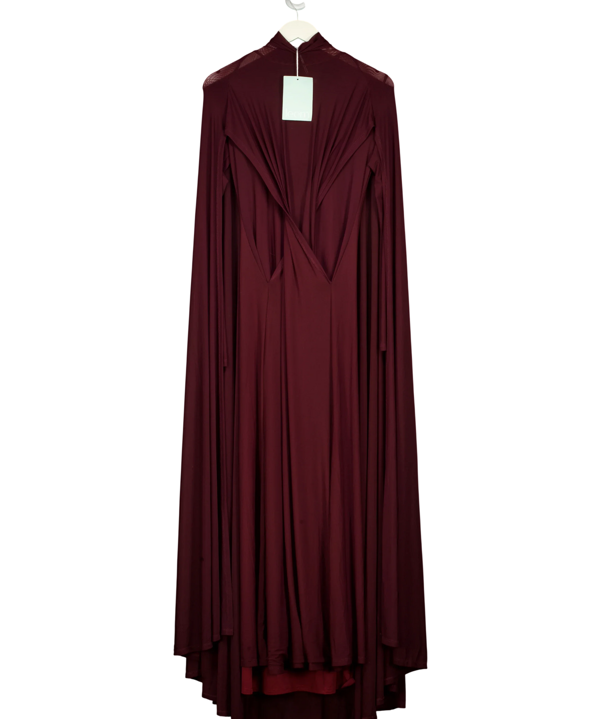 Leem burgundy FIT AND FLARE CAPE DRESS, size UK 8 — front