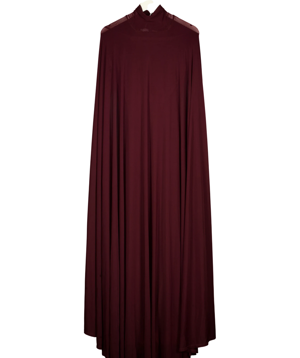Leem burgundy FIT AND FLARE CAPE DRESS, size UK 8 — back