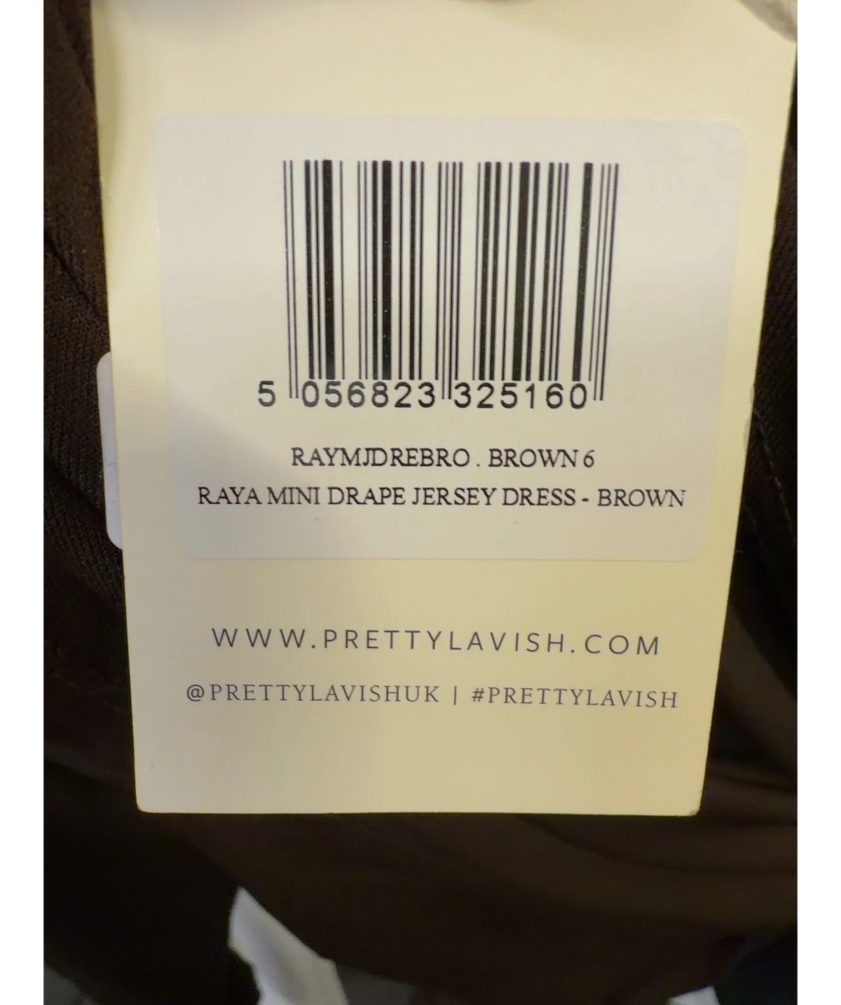 PRETTY LAVISH Brown Raya Drape Jersey Mini Dress, size UK 6 — care label