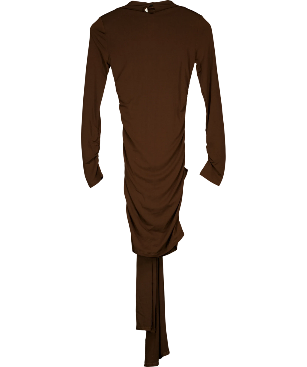PRETTY LAVISH Brown Raya Drape Jersey Mini Dress, size UK 6 — back