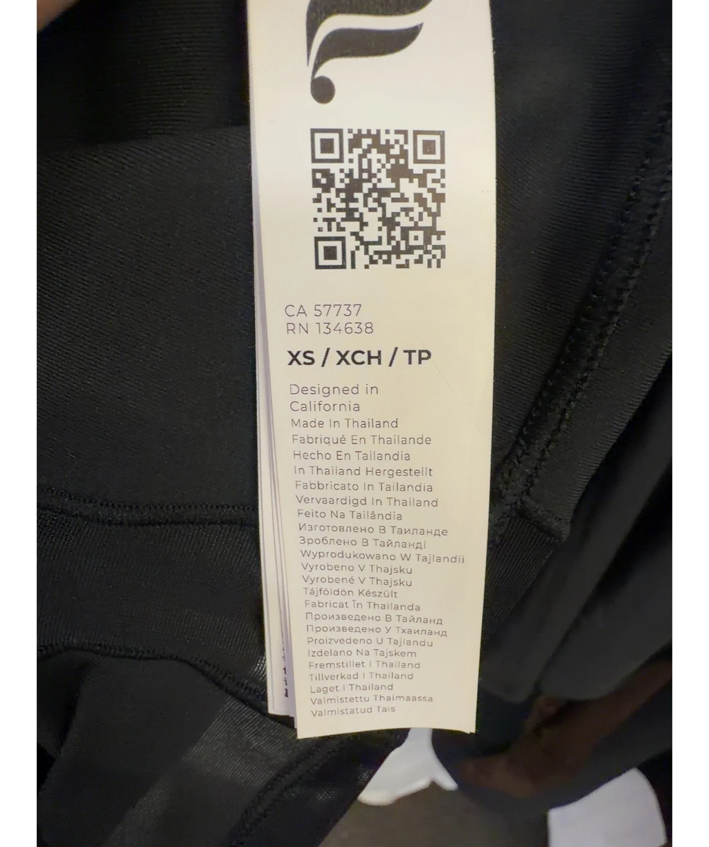 Fabletics Black Colour, size UK XS — care label