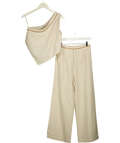 Labeca Beige Sahara Cotton One Shoulder Top and Sahara Cotton Pants, size UK S — front