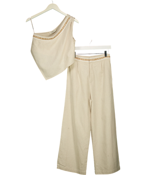 Labeca London 2-piece Sahara CottonOne-shoulder top & trouser set Beige UK S