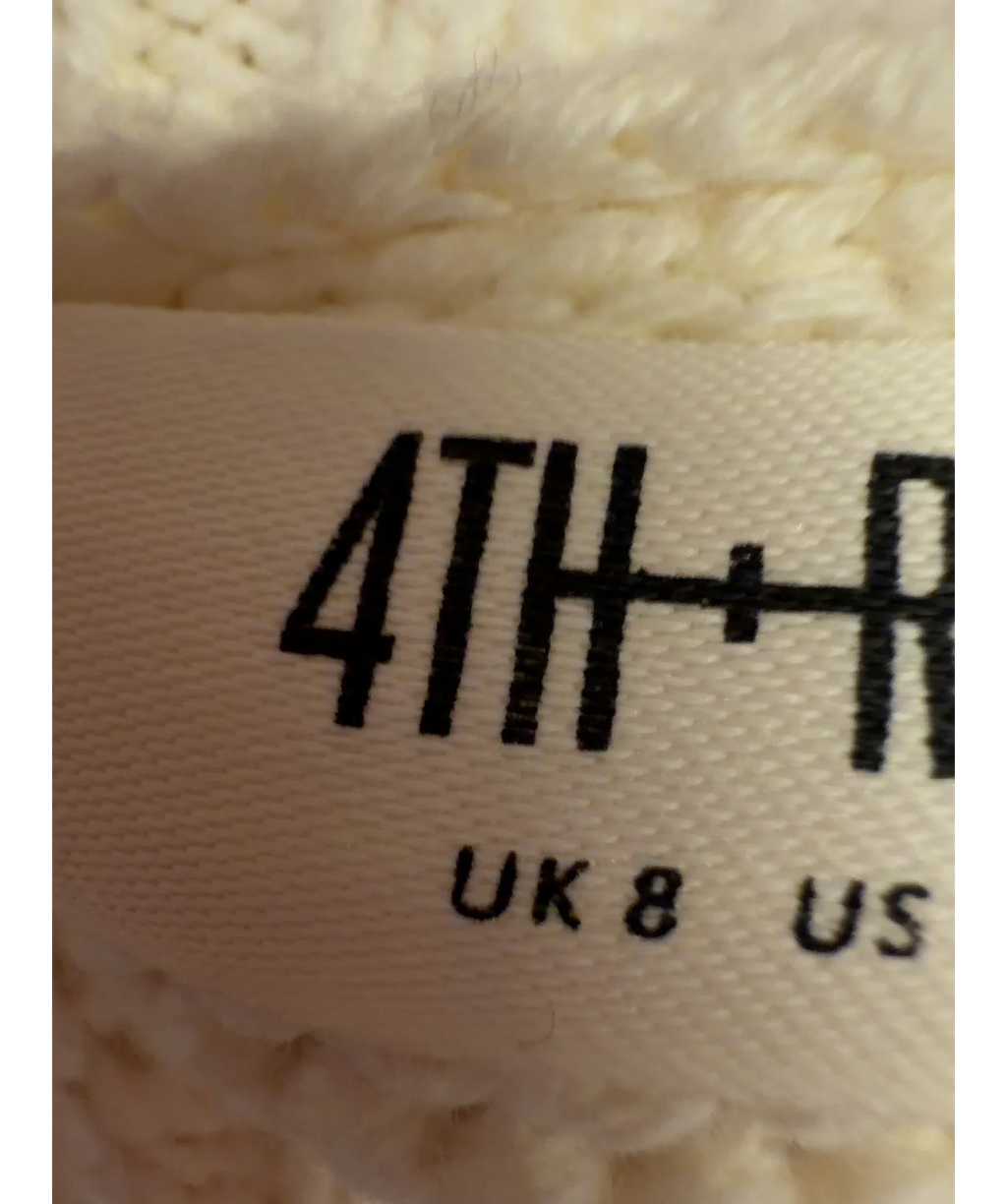 4th & Reckless Cream cable knit v-neck jumper and wide-leg trousers co-ord, size UK 8 — care label