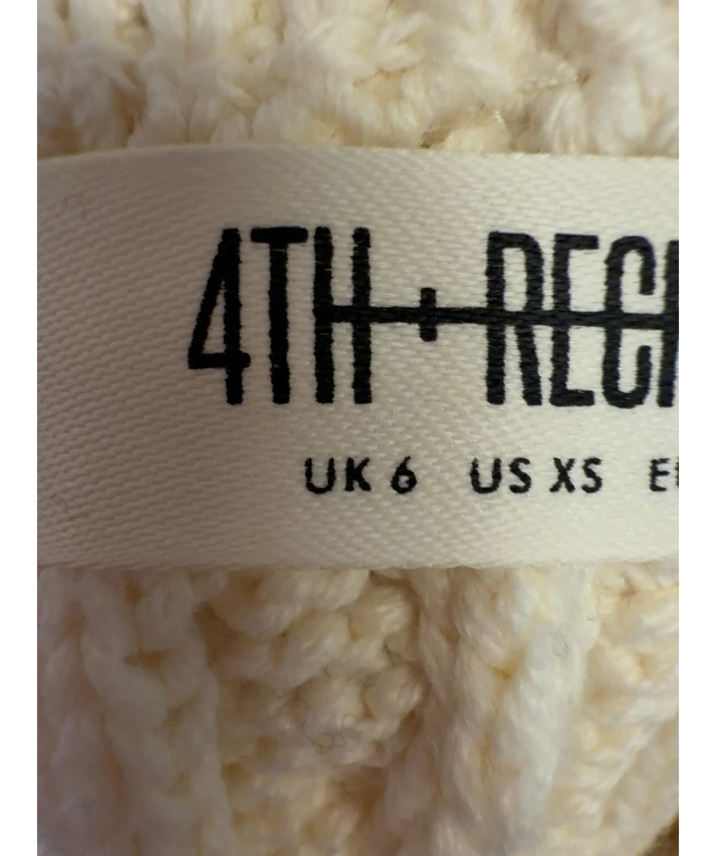 4th & Reckless Cream cable knit v-neck jumper and wide-leg trousers co-ord, size UK 8 — fabric detail