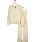 4th & Reckless Cream cable knit v-neck jumper and wide-leg trousers co-ord, size UK 8 — front