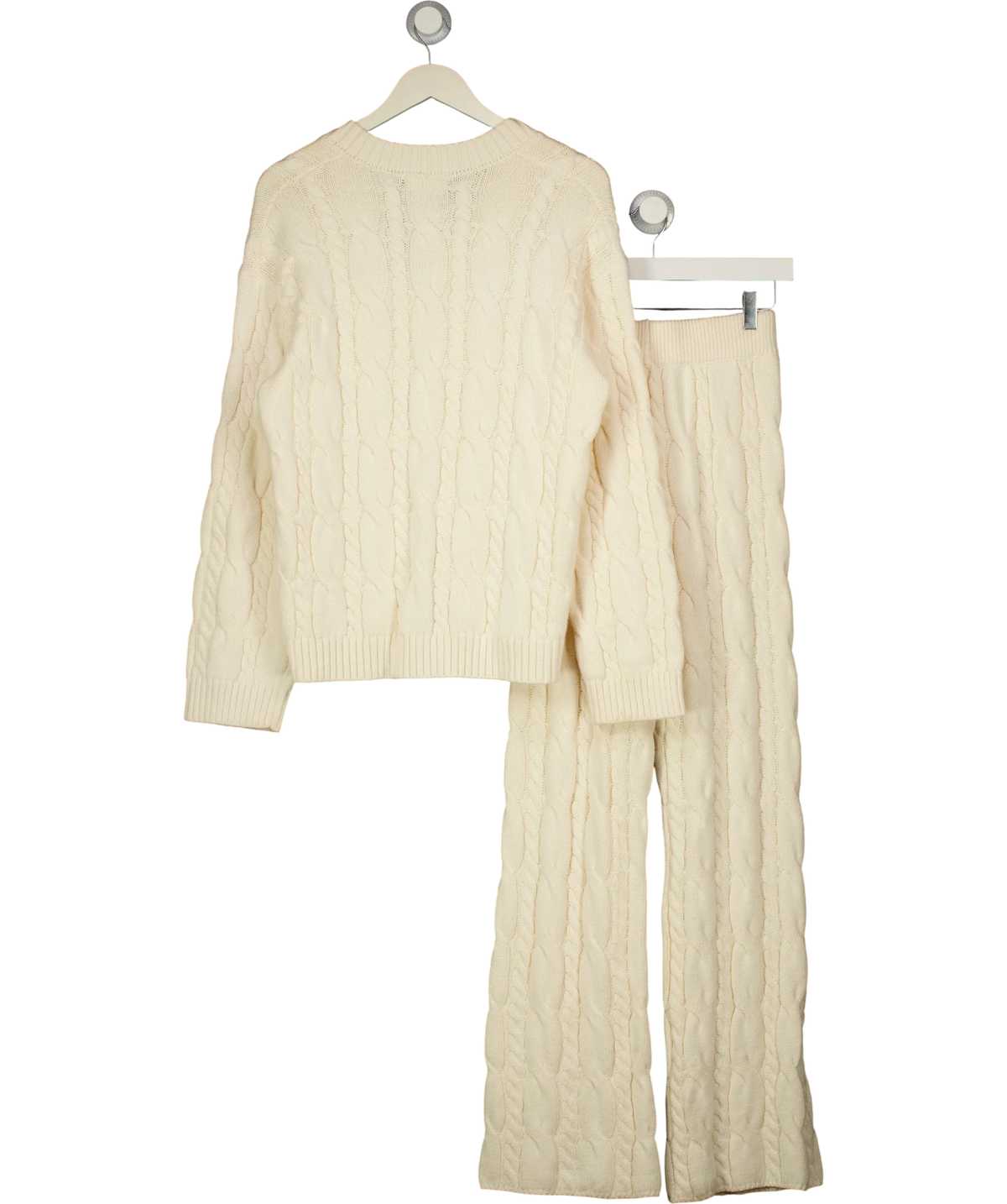 4th & Reckless Cream cable knit v-neck jumper and wide-leg trousers co-ord, size UK 8 — back