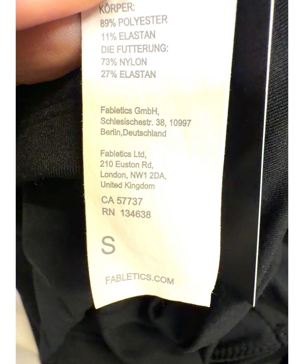 Fabletics Black Colour, size UK S — care label