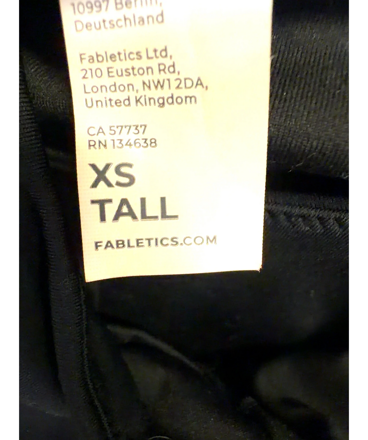 Fabletics Black Colour, size UK S — fabric detail