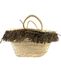 bohemia Beige Raffia Fringed Basket — front