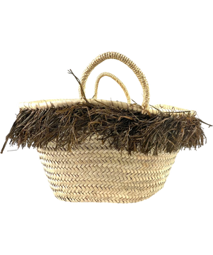 Bohemia Raffia Fringed Basket Beige And Brown
