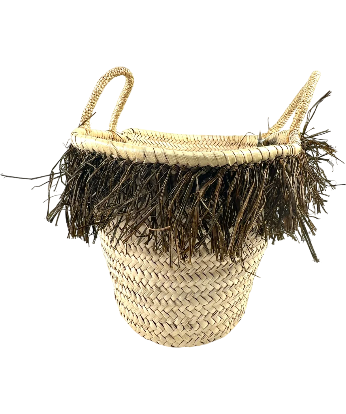 bohemia Beige Raffia Fringed Basket — back