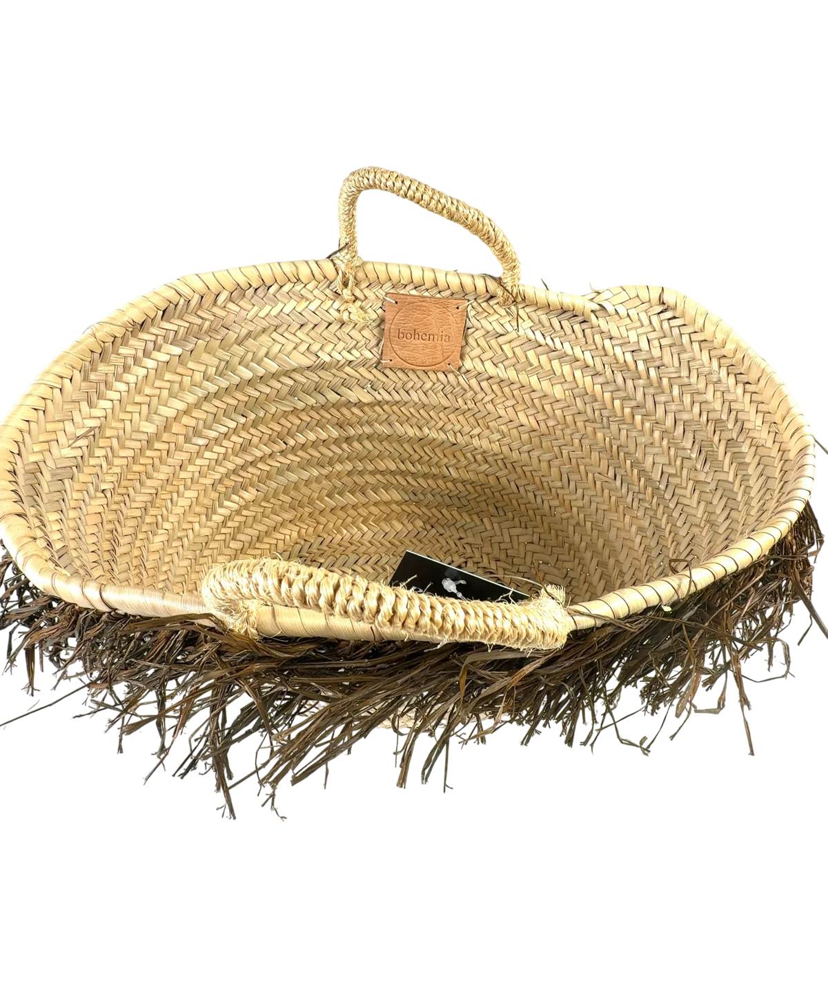 bohemia Beige Raffia Fringed Basket — detail