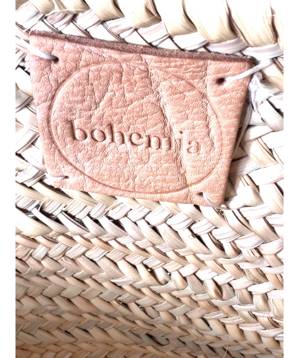 bohemia Beige Raffia Fringed Basket — label