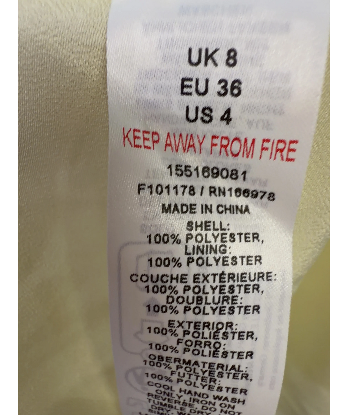 ARRANGE Yellow Colour, size UK 8 — label
