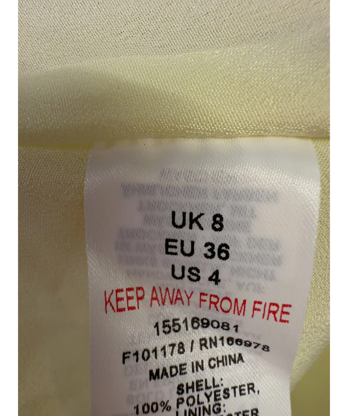 ARRANGE Yellow Colour, size UK 8 — care label
