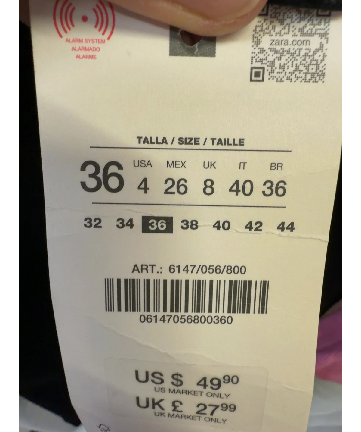 ZARA Black Colour, size UK 8 — label