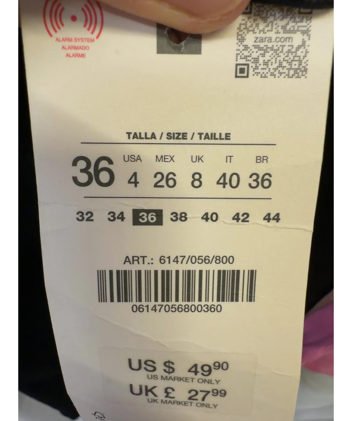 ZARA Black Colour, size UK 8 — care label