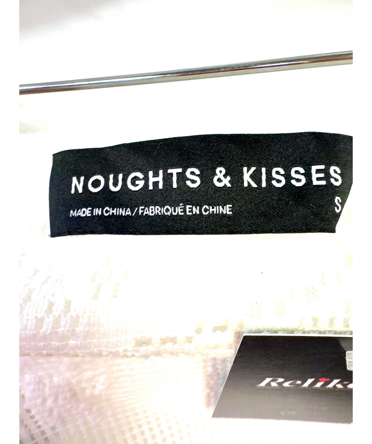 Noughts & Kisses White lace knit mini skirt co-ord, size UK S — detail