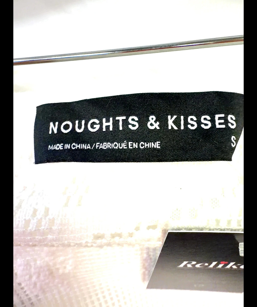 Noughts & Kisses White lace knit mini skirt co-ord, size UK S — label
