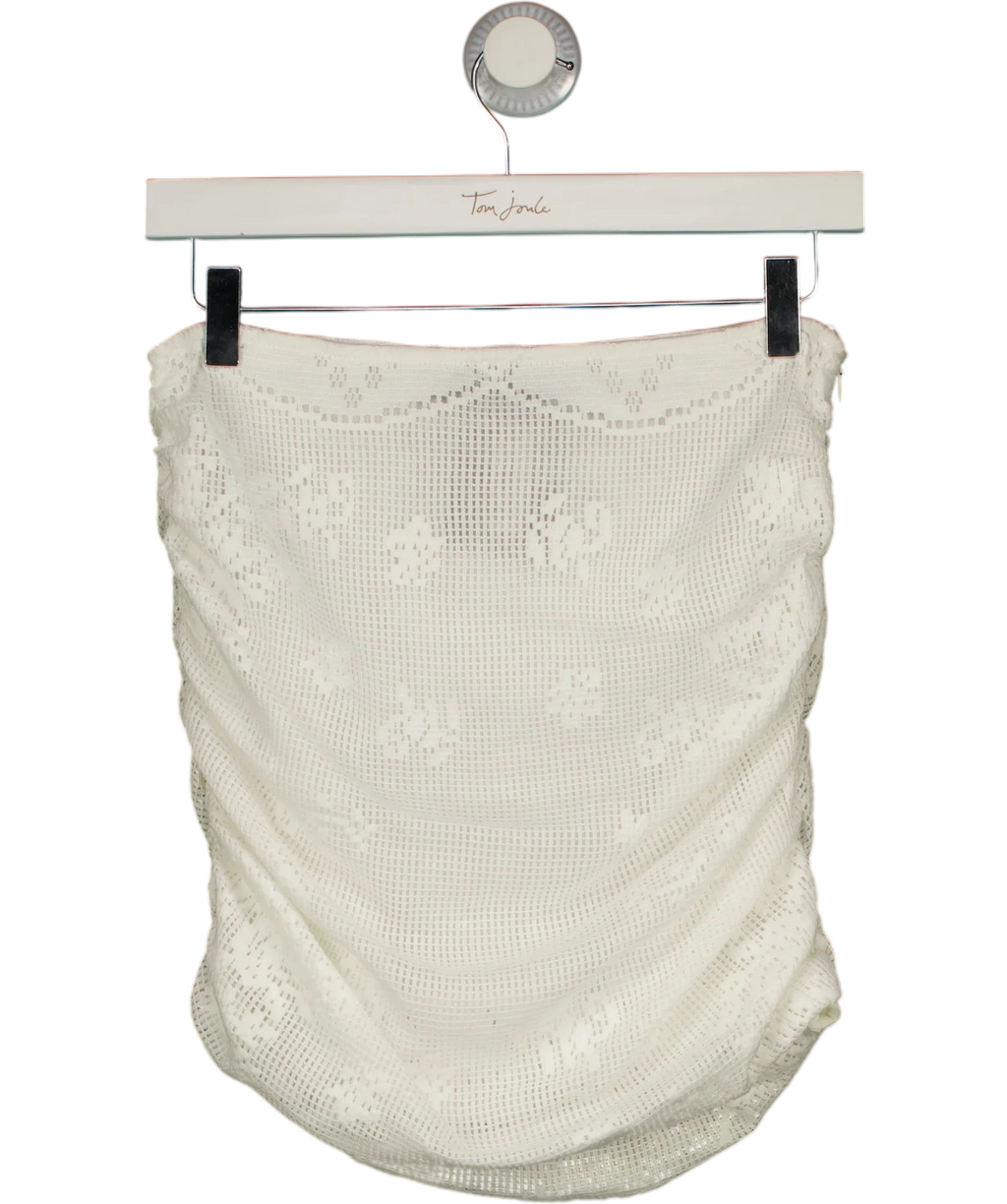 Noughts & Kisses White lace knit mini skirt co-ord, size UK S — front