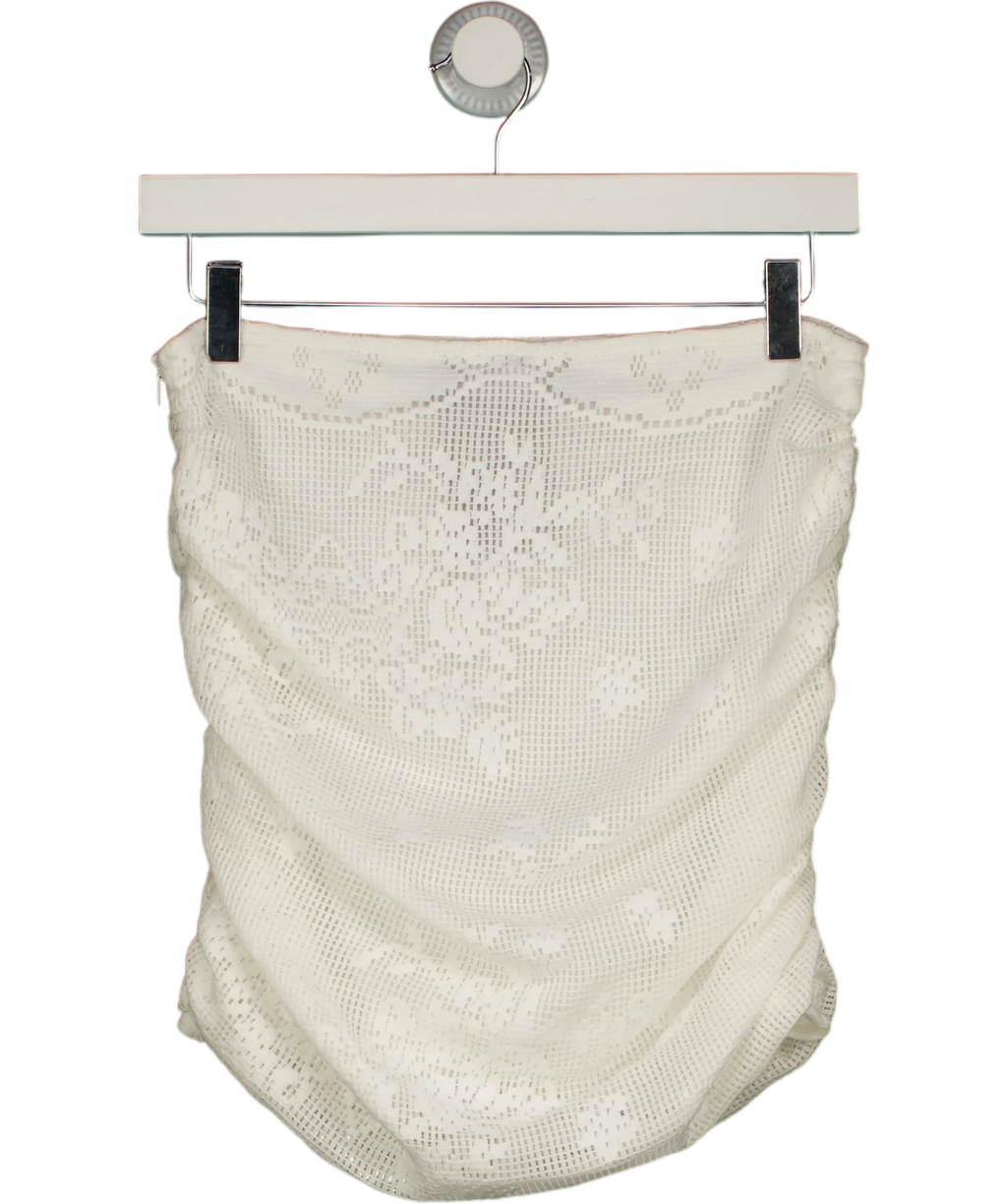 Noughts & Kisses White lace knit mini skirt co-ord, size UK S — back