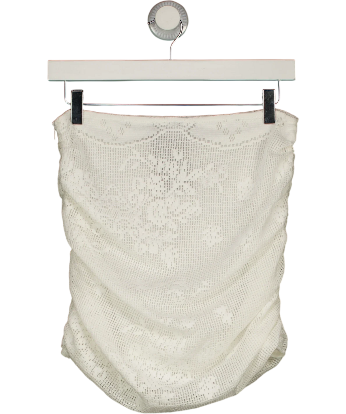 Noughts & Kisses White lace knit mini skirt co-ord, size UK S — back
