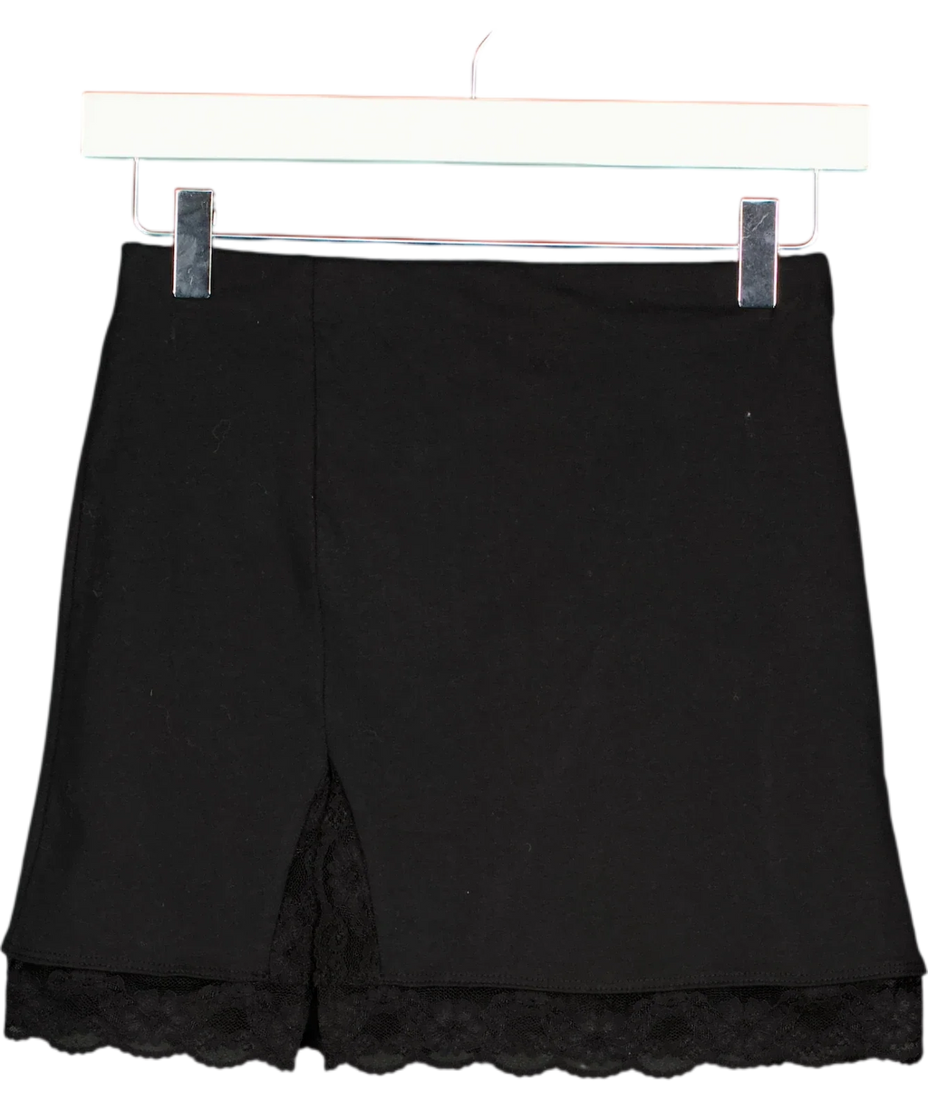 ASOS Black mini skirt with side split with lace in black, size UK XS — front