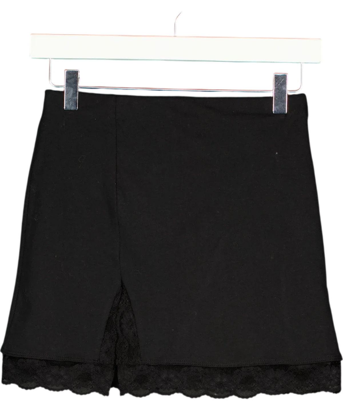 ASOS Black mini skirt with side split with lace in black, size UK XS — front