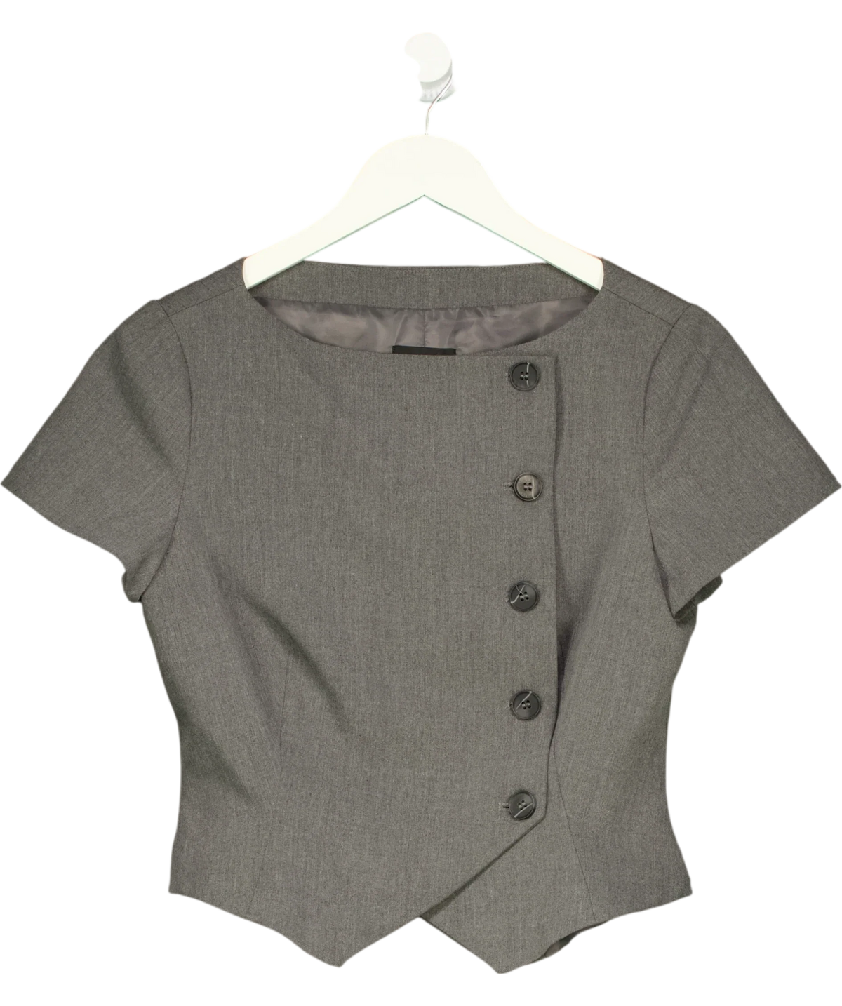 ASOS Grey wrap front tailored top, size UK 10 — front