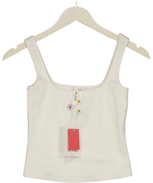 The Frolic Exclusive Cotton Rich Bead Flower Front Vest Top White UK 8