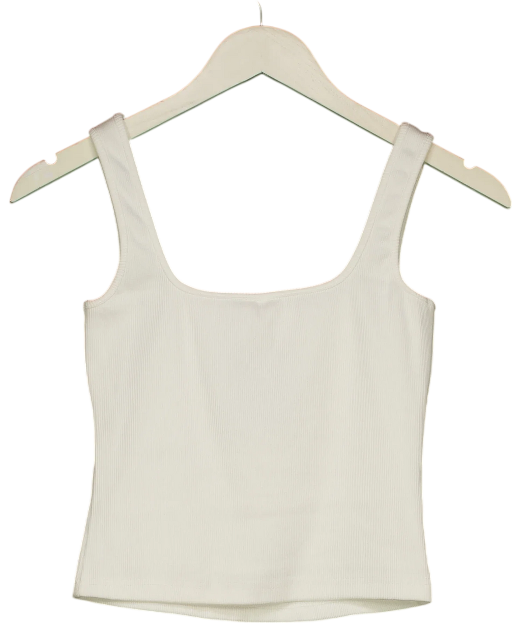 The Frolic White exclusive cotton rich bead flower front vest top, size UK 8 — back