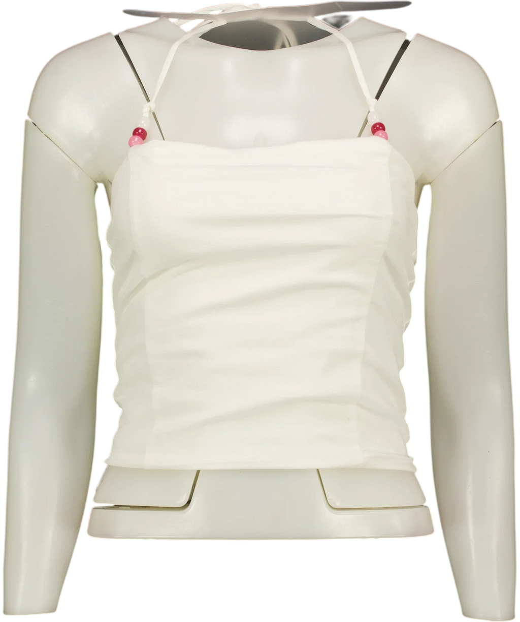 MANGO White Beaded Halter Top, size UK S — front