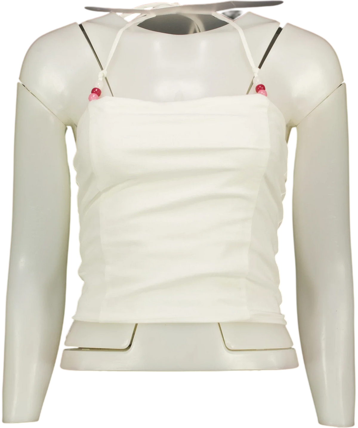 MANGO White Beaded Halter Top, size UK S — front