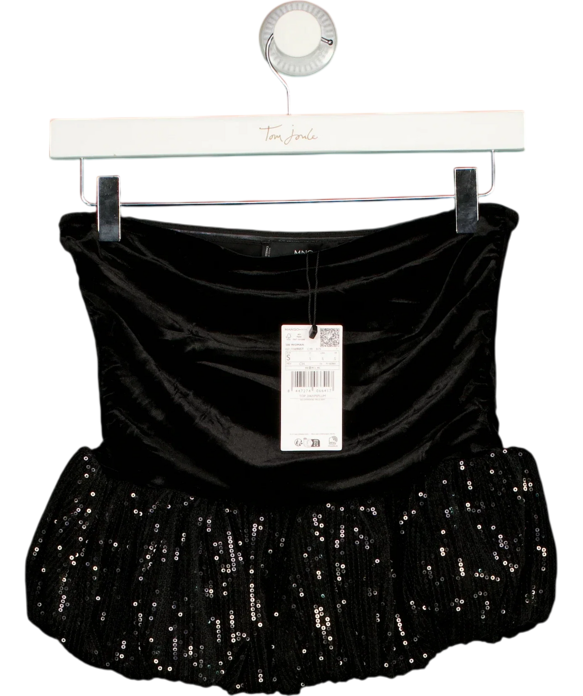 MANGO Black TOP 206XPEPLUM, size UK S — front
