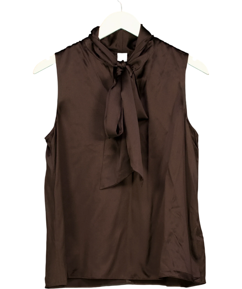 banana republic Brown Brown Silk Tie Neck Top, size UK S — back