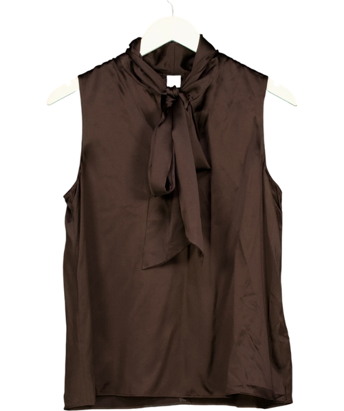 banana republic Brown Brown Silk Tie Neck Top, size UK S — back
