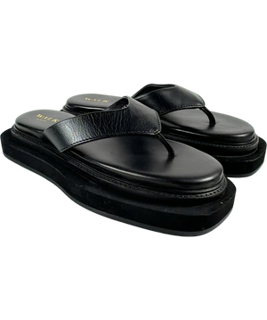 Walk London Leather Flatform Thong Sandals Black  UK 4