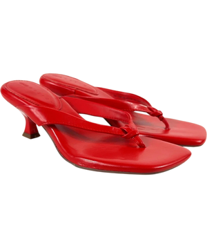 ASOS DESIGN Knot Detail Thong Kitten Heel Sandals Red UK3