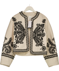 MANGO Cream folk-embroidered open jacket, size UK M — front
